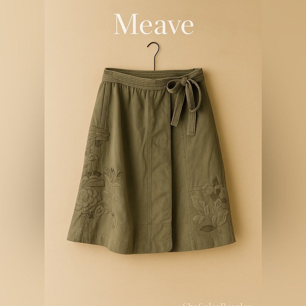 Maeve Anthropologie Women’s Army Green Embroidered A-Line Skirt Size XSP